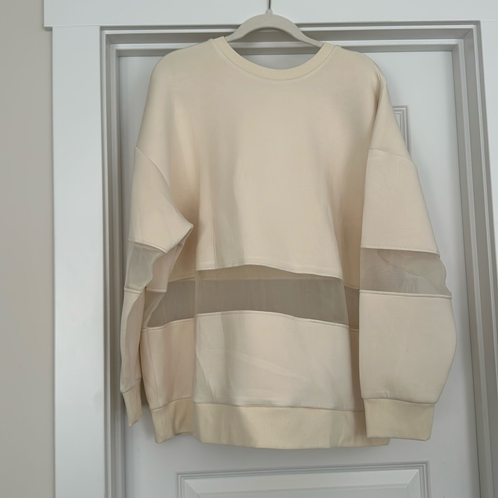 Nwot Anthropologie Mesh Paneled Sweatshirt - Cream - 1X